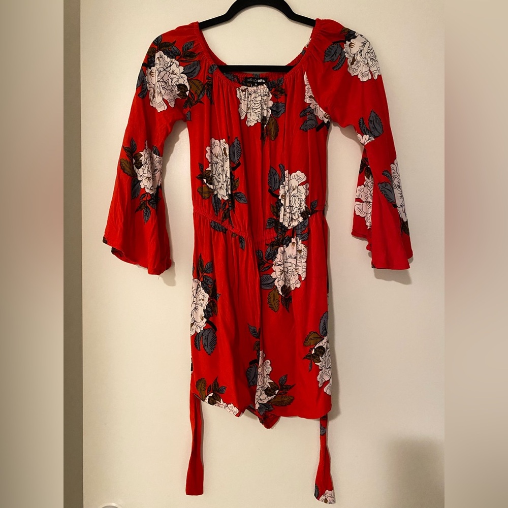 Fashion Nova Red Floral Romper